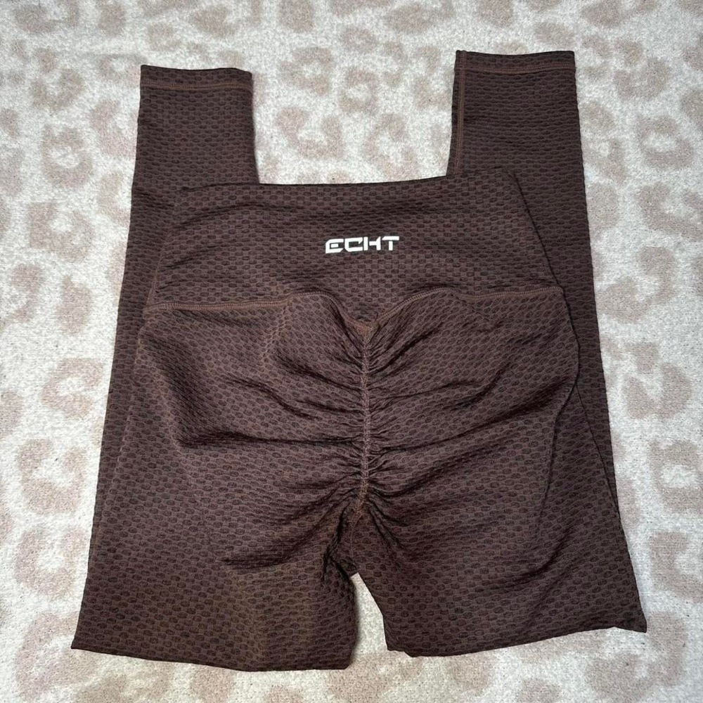 ECHT Scrunch Seam Leggings Brown Honeycomb High Waisted Size‎ M